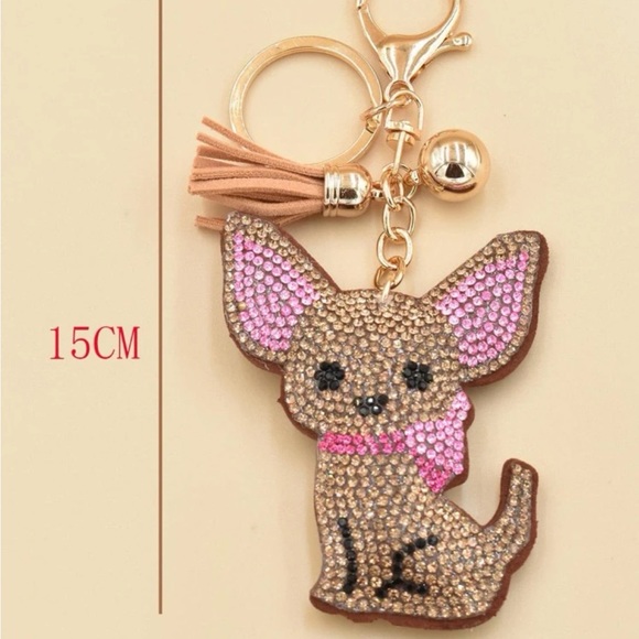Rhinestone Chihuahua Tassel Bag Charm & Keychain - Picture 2 of 6